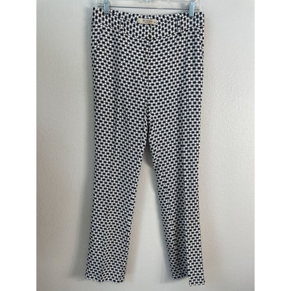 Etro Womens 42 Black White Geometric‎ Print Pants Made In Italy Pockets